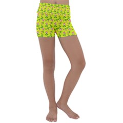 Carnation Pattern Yellow Kids  Lightweight Velour Yoga Shorts by snowwhitegirl