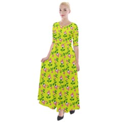 Carnation Pattern Yellow Half Sleeves Maxi Dress by snowwhitegirl