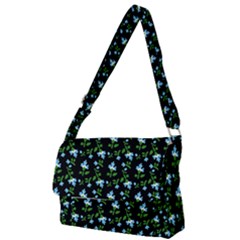 Carnation Pattern Black Full Print Messenger Bag