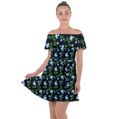 Carnation Pattern Black Off Shoulder Velour Dress