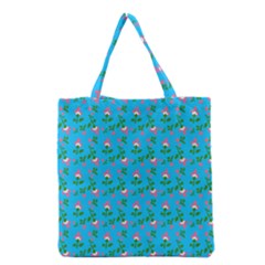 Carnation Pattern Blue Grocery Tote Bag by snowwhitegirl