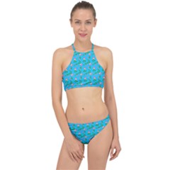 Carnation Pattern Blue Racer Front Bikini Set