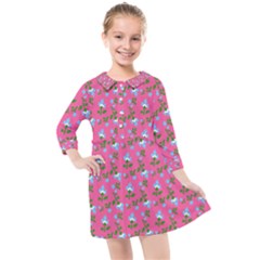 Carnation Pattern Pink Kids  Quarter Sleeve Shirt Dress