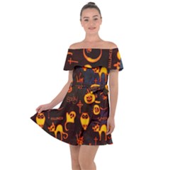 Funny Halloween Design Off Shoulder Velour Dress by FantasyWorld7