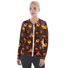 Funny Halloween Design Velour Zip Up Jacket by FantasyWorld7