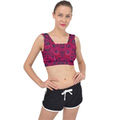 The Dark Moon Fell In Love With The Blood Moon Decorative V-back Sports Bra by pepitasart