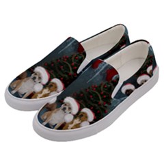 Christmas, Cute Dogs With Christmas Hat Men s Canvas Slip Ons by FantasyWorld7