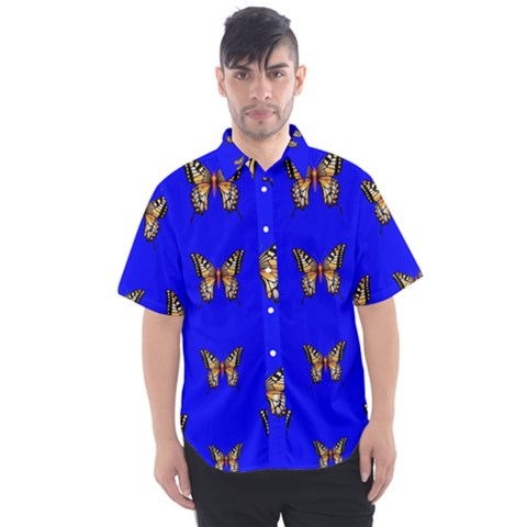 Butterfly Pattern Blue Insects Men s Short Sleeve Shirt by Vaneshart