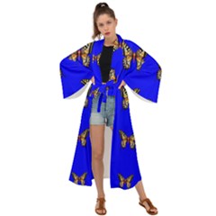 Butterfly Pattern Blue Insects Maxi Kimono by Vaneshart