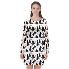 Black Cat Star Christmas Tree Long Sleeve Chiffon Shift Dress 