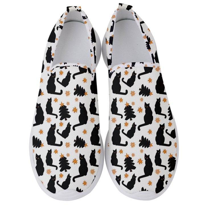 Black Cat Star Christmas Tree Men s Slip On Sneakers