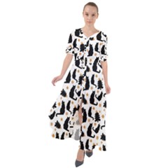 Black Cat Star Christmas Tree Waist Tie Boho Maxi Dress