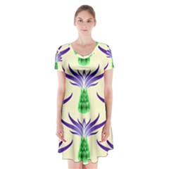 Thistles Purple Flora Flowering Short Sleeve V-neck Flare Dress by Vaneshart