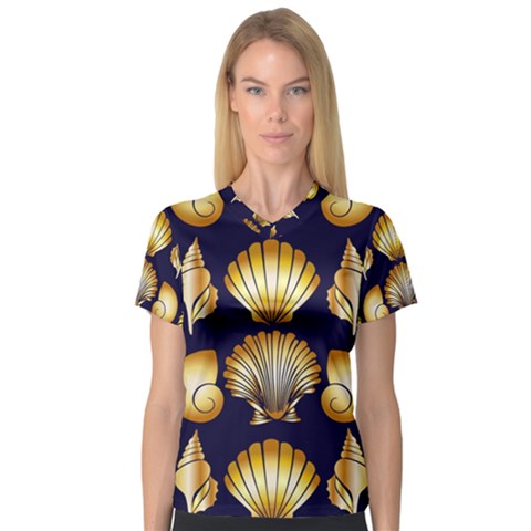 Snails See Shells Golden V-neck Sport Mesh Tee by Vaneshart