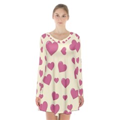 Flat Love Symbol Pattern Long Sleeve Velvet V-neck Dress