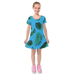 Tropical Leaves Nature Kids  Short Sleeve Velvet Dress