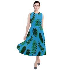 Tropical Leaves Nature Round Neck Boho Dress by Vaneshart