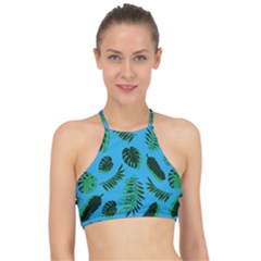 Tropical Leaves Nature Racer Front Bikini Top by Vaneshart