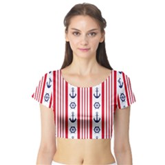 Nautical Papers Nautical Background Short Sleeve Crop Top