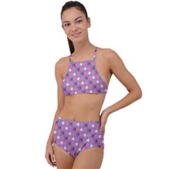 Abstract Pattern Geometry Gradient High Waist Tankini Set by Vaneshart