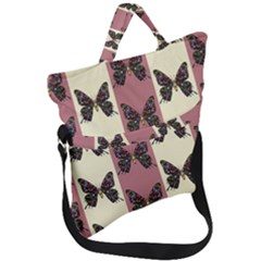 Butterflies Pink Old Old Texture Fold Over Handle Tote Bag by Vaneshart