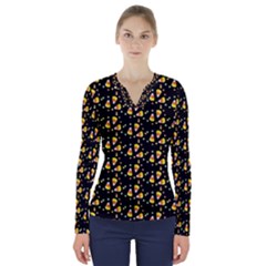 Abstract Pattern V-neck Long Sleeve Top