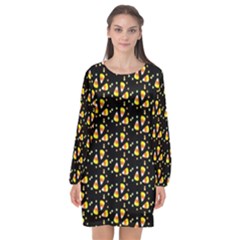 Abstract Pattern Long Sleeve Chiffon Shift Dress 