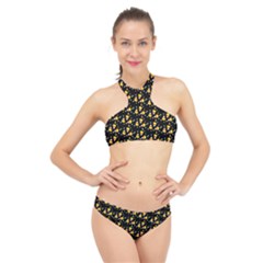 Abstract Pattern High Neck Bikini Set