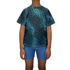Texture Glass Network Glass Blue Kids  Short Sleeve Swimwear