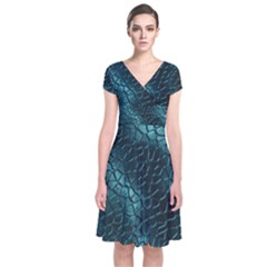 Texture Glass Network Glass Blue Short Sleeve Front Wrap Dress