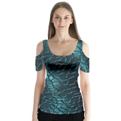 Texture Glass Network Glass Blue Butterfly Sleeve Cutout Tee 