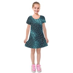 Texture Glass Network Glass Blue Kids  Short Sleeve Velvet Dress