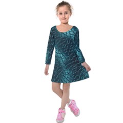 Texture Glass Network Glass Blue Kids  Long Sleeve Velvet Dress