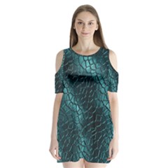 Texture Glass Network Glass Blue Shoulder Cutout Velvet One Piece