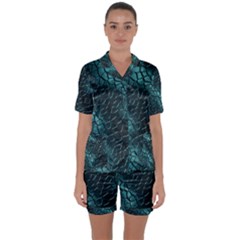 Texture Glass Network Glass Blue Satin Short Sleeve Pyjamas Set