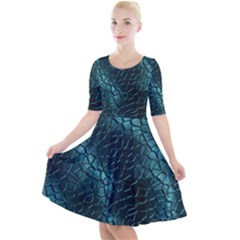 Texture Glass Network Glass Blue Quarter Sleeve A-Line Dress