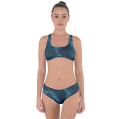 Texture Glass Network Glass Blue Criss Cross Bikini Set