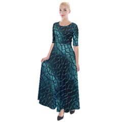 Texture Glass Network Glass Blue Half Sleeves Maxi Dress