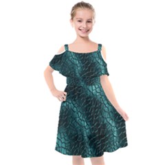 Texture Glass Network Glass Blue Kids  Cut Out Shoulders Chiffon Dress