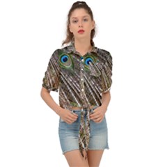 Peacock Feathers Pattern Colorful Tie Front Shirt  by Vaneshart