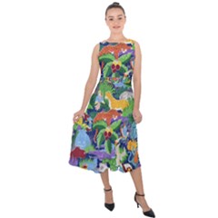 Animated Safari Animals Background Midi Tie-back Chiffon Dress by Vaneshart