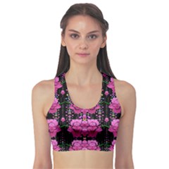 In The Dark Is Rain And Fantasy Flowers Decorative Sports Bra by pepitasart