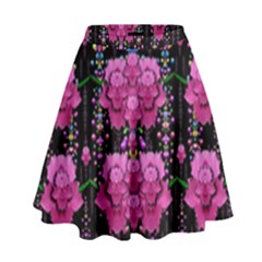 In The Dark Is Rain And Fantasy Flowers Decorative High Waist Skirt by pepitasart