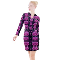 In The Dark Is Rain And Fantasy Flowers Decorative Button Long Sleeve Dress by pepitasart