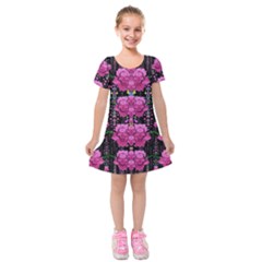 In The Dark Is Rain And Fantasy Flowers Decorative Kids  Short Sleeve Velvet Dress by pepitasart