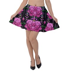 In The Dark Is Rain And Fantasy Flowers Decorative Velvet Skater Skirt by pepitasart