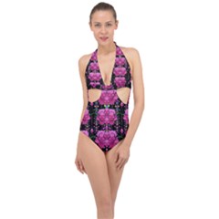 In The Dark Is Rain And Fantasy Flowers Decorative Halter Front Plunge Swimsuit by pepitasart