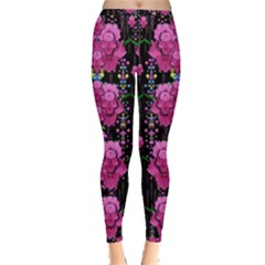 In The Dark Is Rain And Fantasy Flowers Decorative Inside Out Leggings by pepitasart