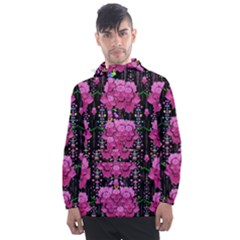In The Dark Is Rain And Fantasy Flowers Decorative Men s Front Pocket Pullover Windbreaker by pepitasart