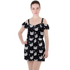 Gothic cat Ruffle Cut Out Chiffon Playsuit